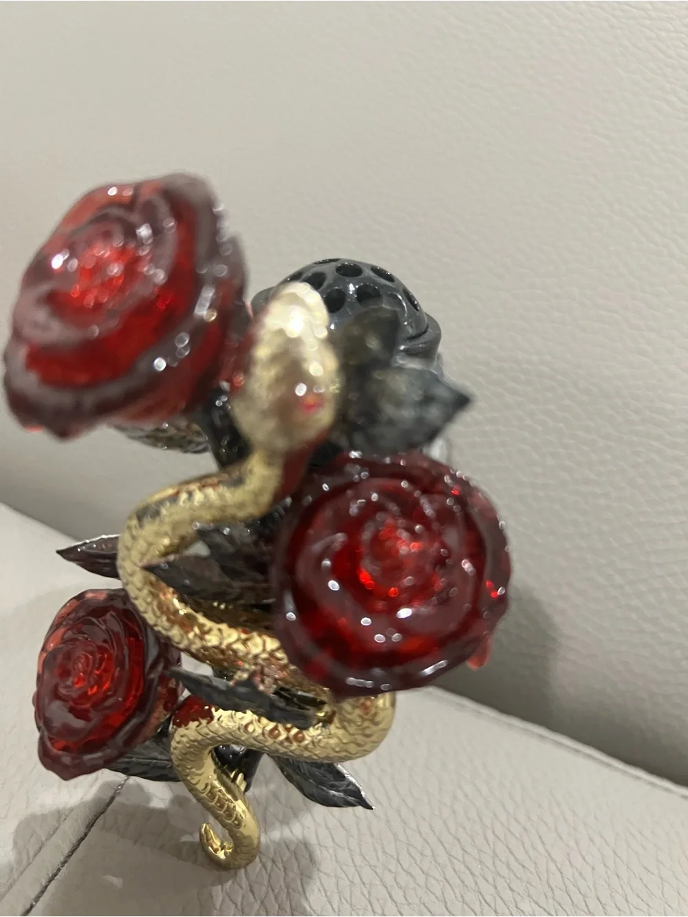 Bath And Body Works Gold Snake Wrapped Red Rose Sculpture